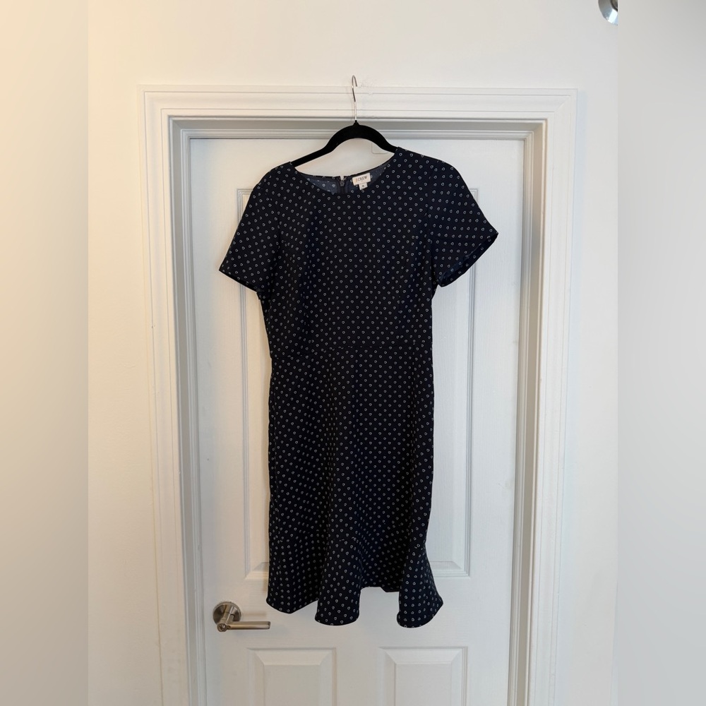 J. Crew Navy Blue Midi Dress with White Dots